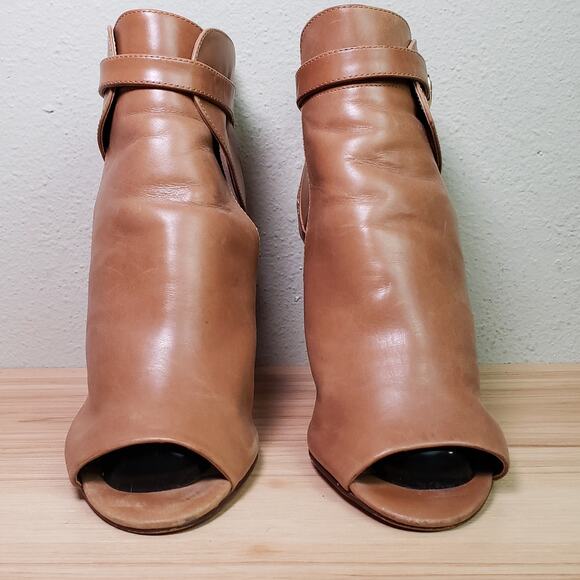 Vince Camuto 9.5‎ Venica Open Toe Heel Bootie Carmel Brown Leather Fall Staple - Picture 2 of 12